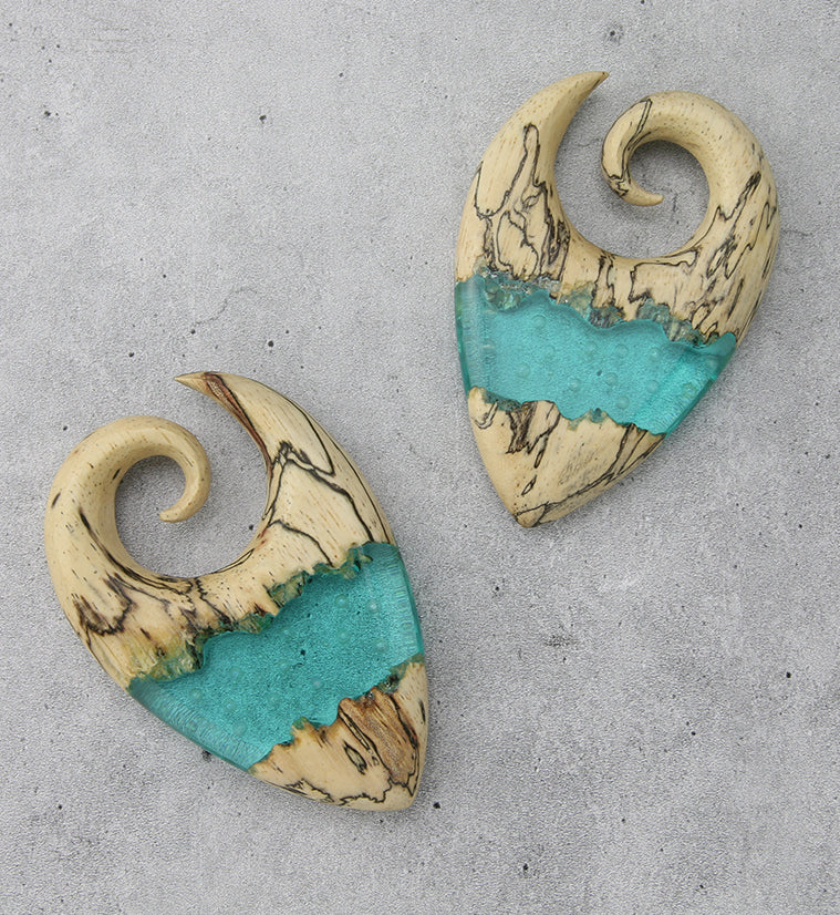 Teal Resin Bubble Tamarind Wood Ear Weights - Image 2