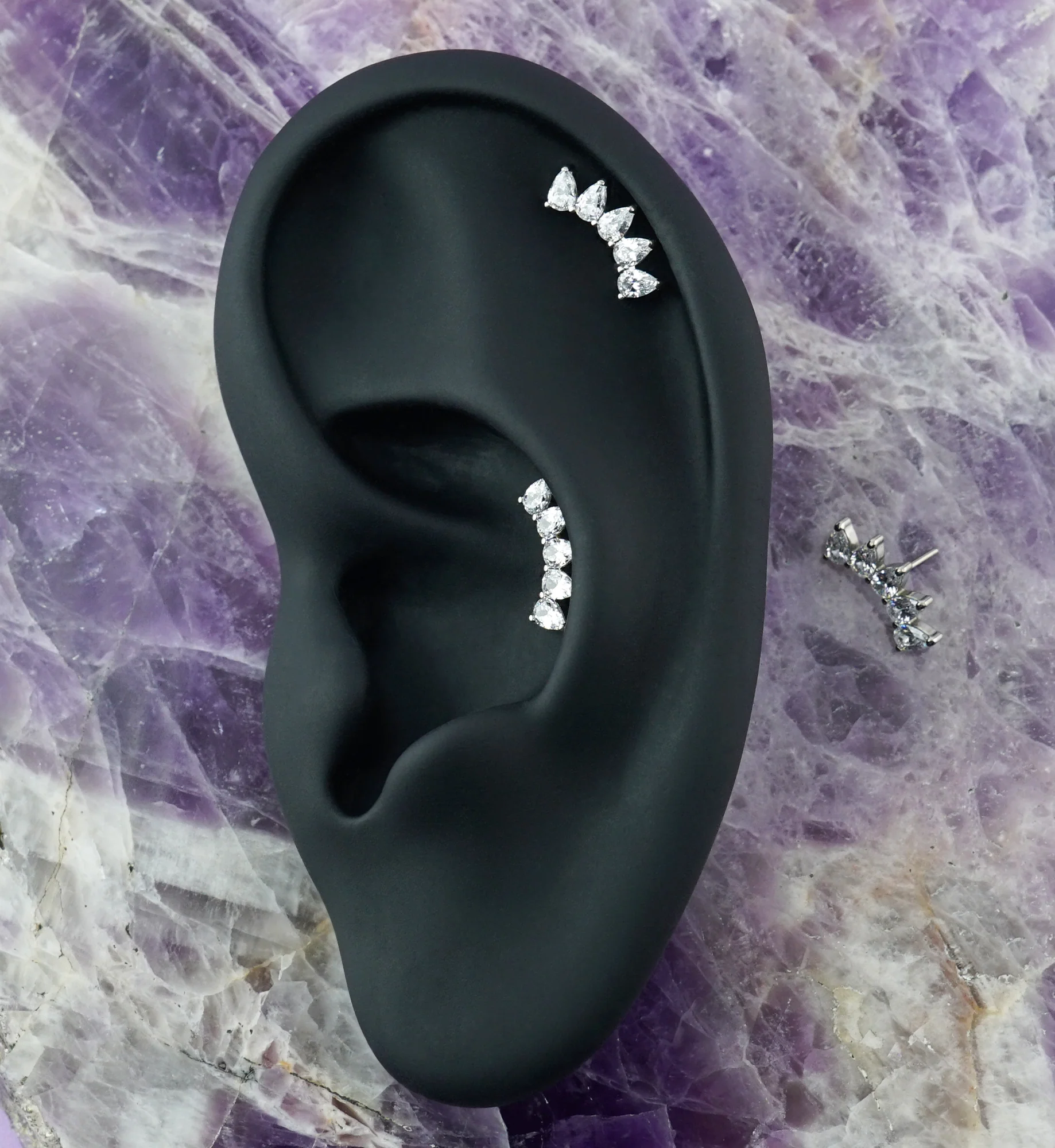 Teardrop Arch Clear CZ Titanium Threadless Top - Image 2