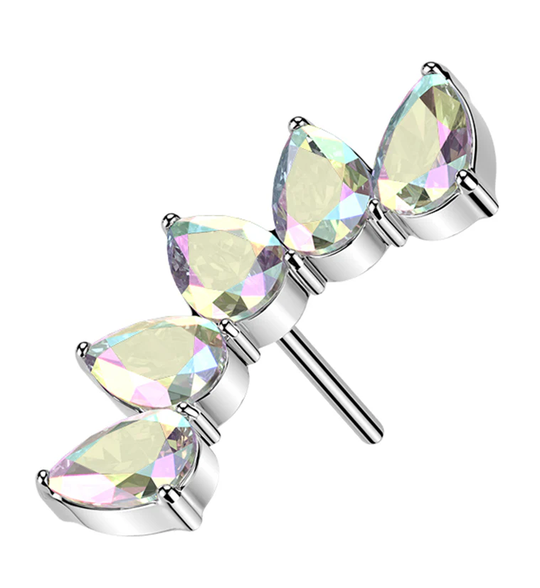 Teardrop Arch Rainbow Aurora CZ Titanium Threadless Top