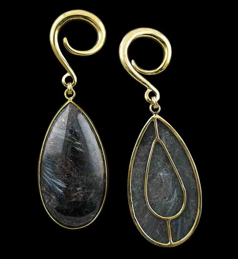 Teardrop Arfvedsonite Hanging Stone Ear Weights - Image 2