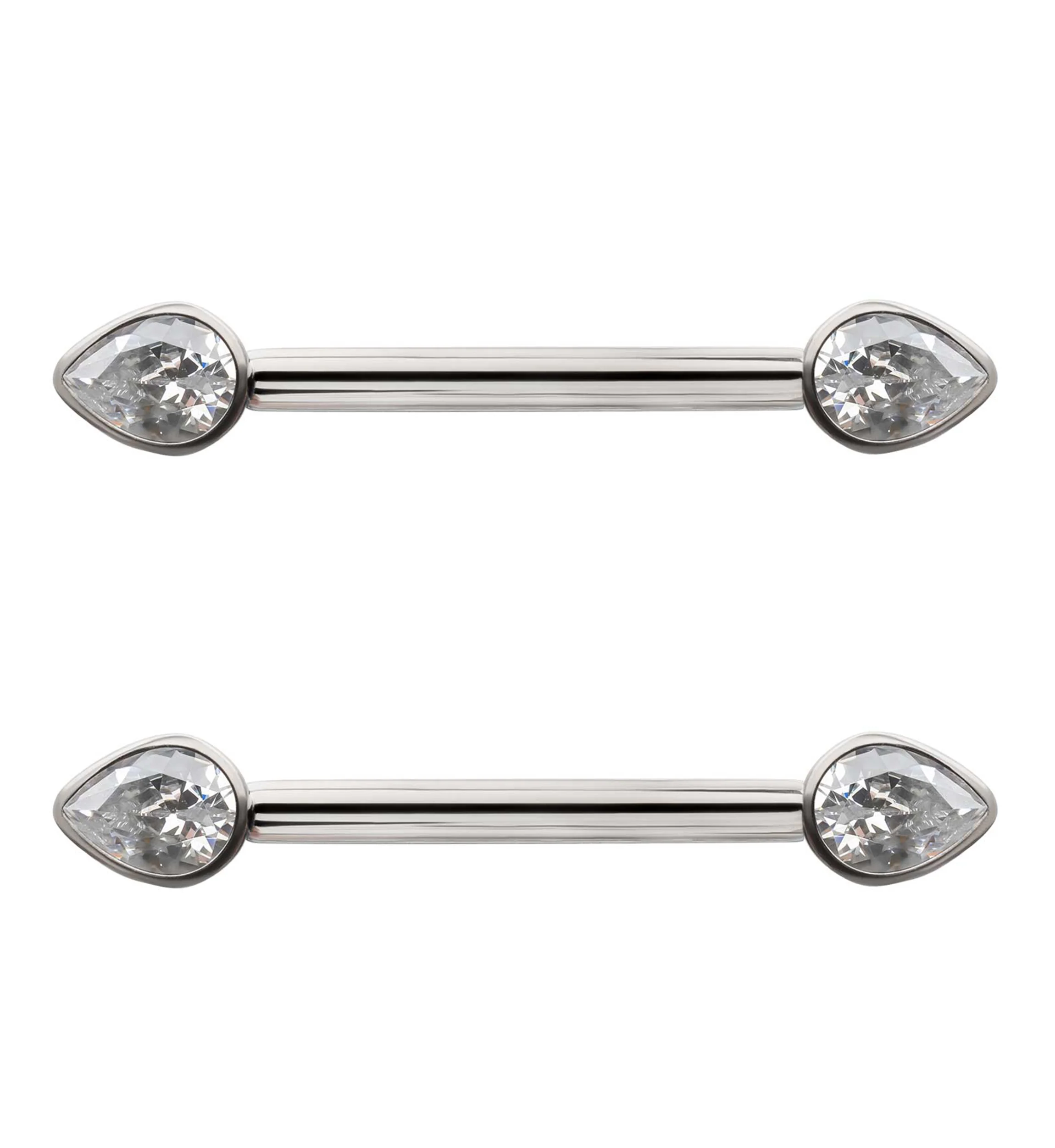 Teardrop Clear CZ Titanium Internally Threaded Nipple Ring Barbell
