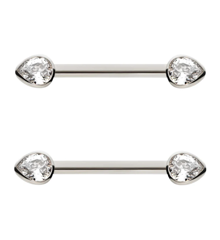 Teardrop Clear CZ Titanium Threadless Nipple Barbell