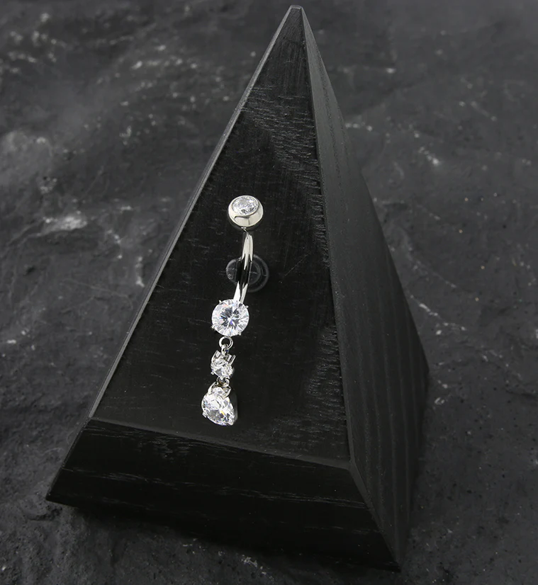 Teardrop Dangle Clear CZ Internally Threaded Titanium Belly Button Ring - Image 2
