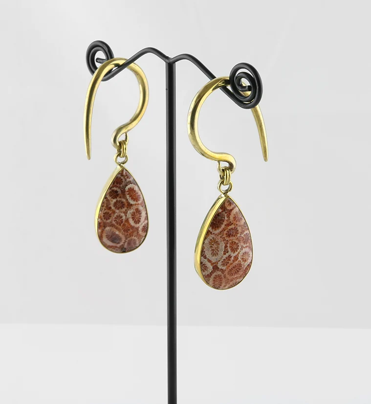 Teardrop Fossilized Coral Brass Hangers - Image 3