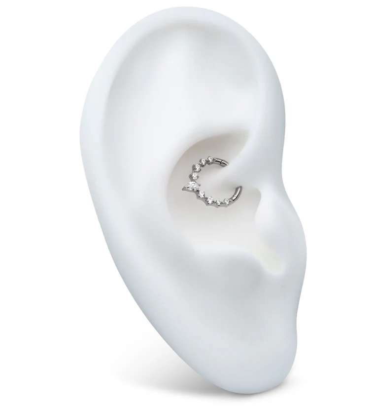 Teardrop Icicle Clear CZ Titanium Hinged Segment Ring - Image 3