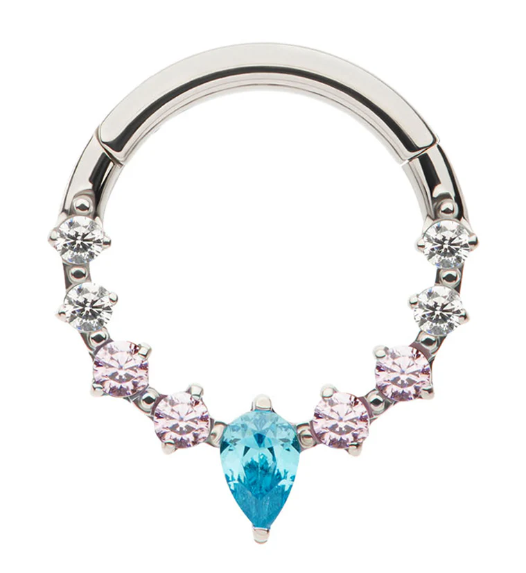 Teardrop Icicle Pride CZ Titanium Hinged Segment Ring
