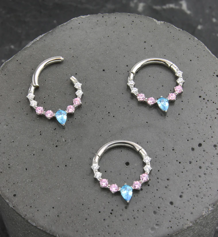 Teardrop Icicle Pride CZ Titanium Hinged Segment Ring - Image 2