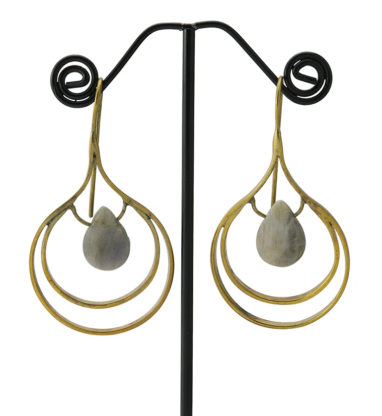 Teardrop Labradorite Brass Hangers / Earrings - Image 2