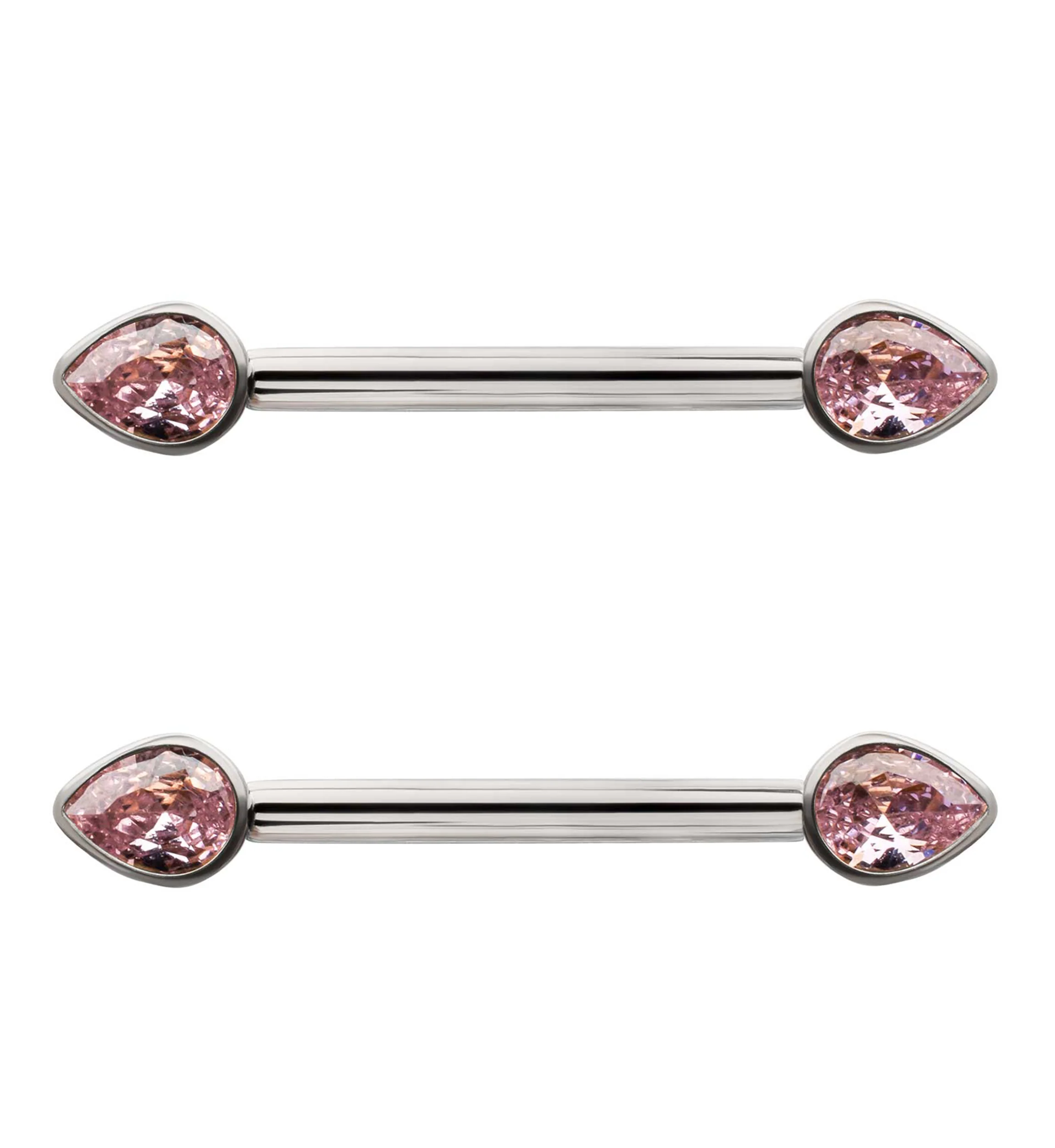 Teardrop Pink CZ Titanium Internally Threaded Nipple Ring Barbell