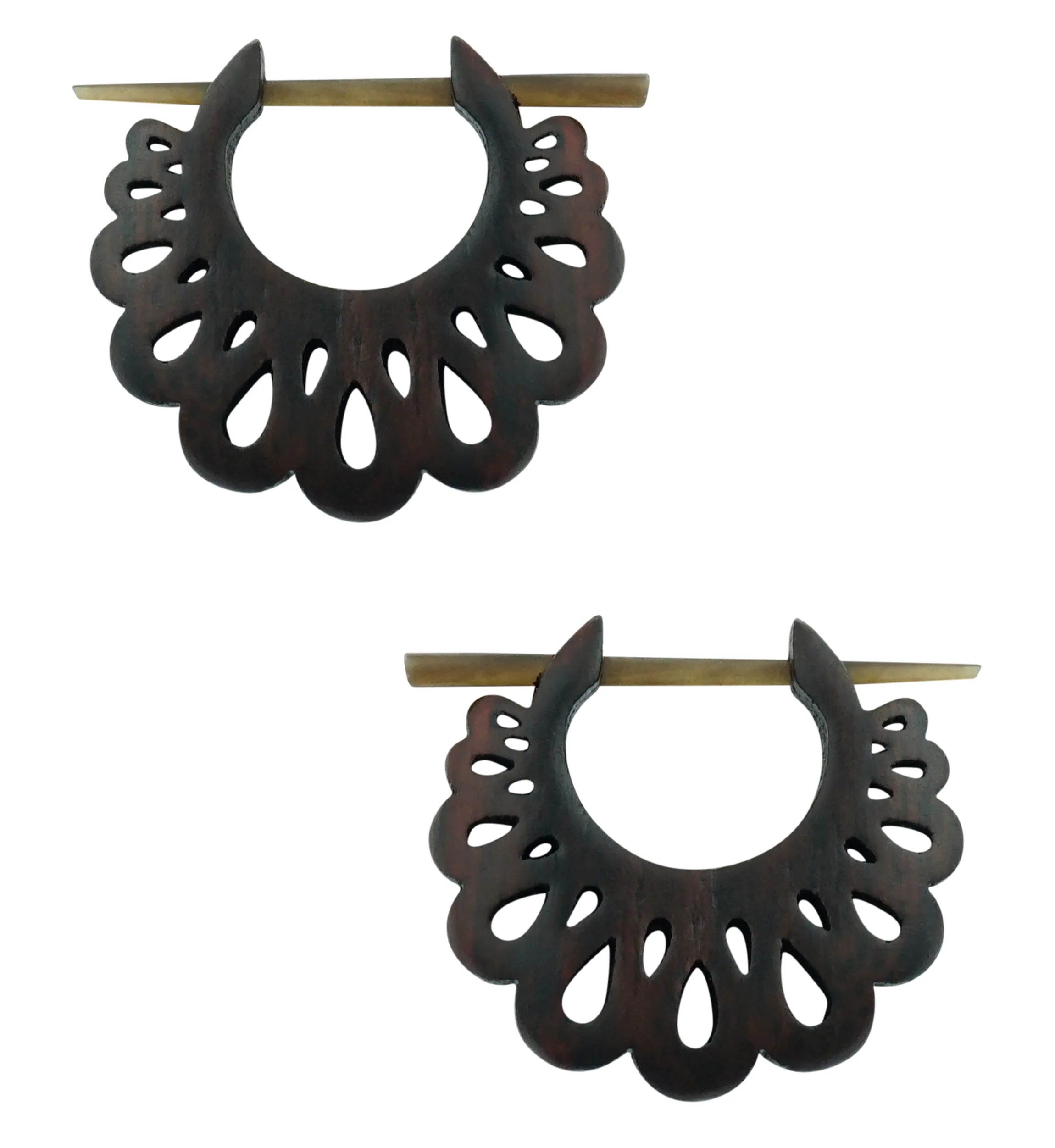 Teardrop Scallop Hoop Dark Wooden Earrings