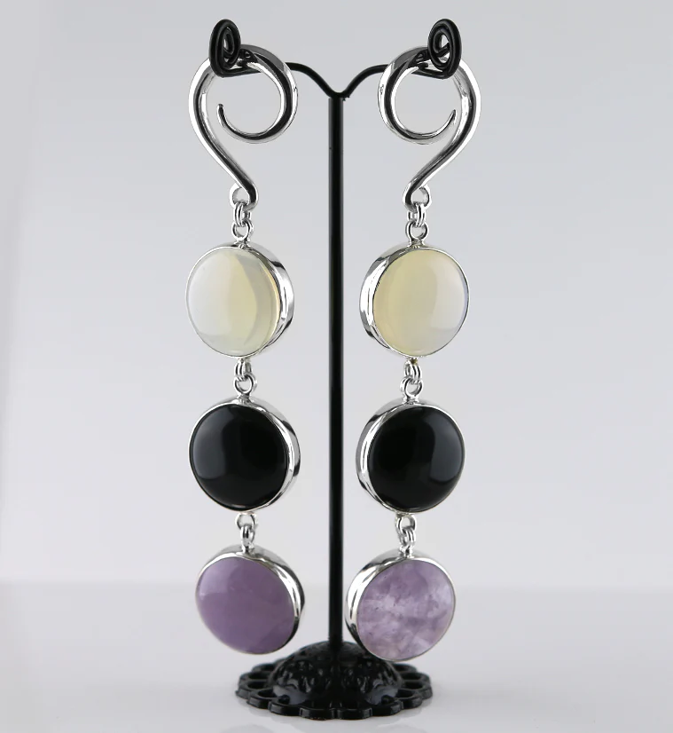 Ternary Opalite X Obsidian X Amethyst Hanging Ear Weights - Image 2