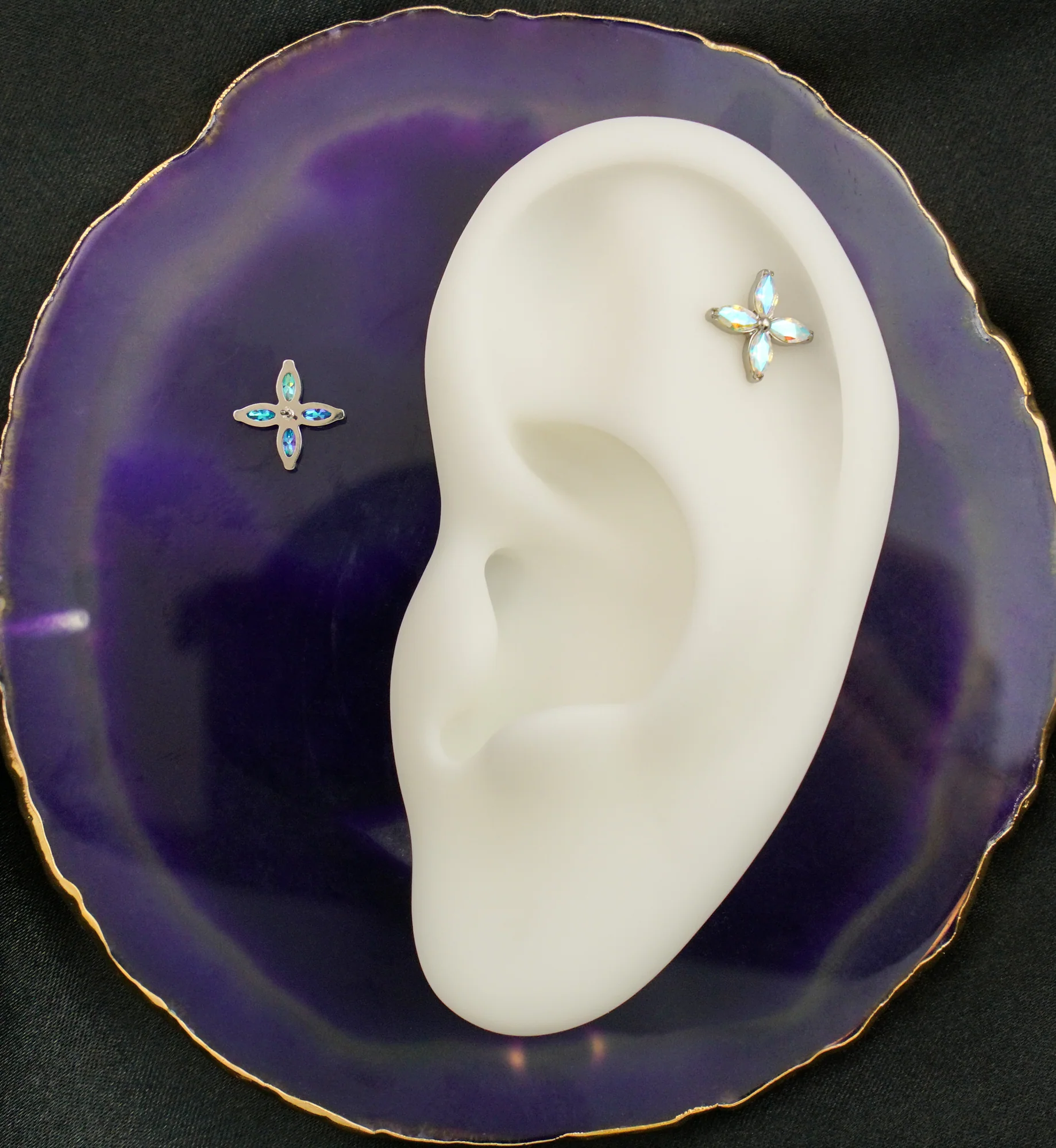 Tetrad Marquise Rainbow Aurora CZ Threadless Titanium Top - Image 2