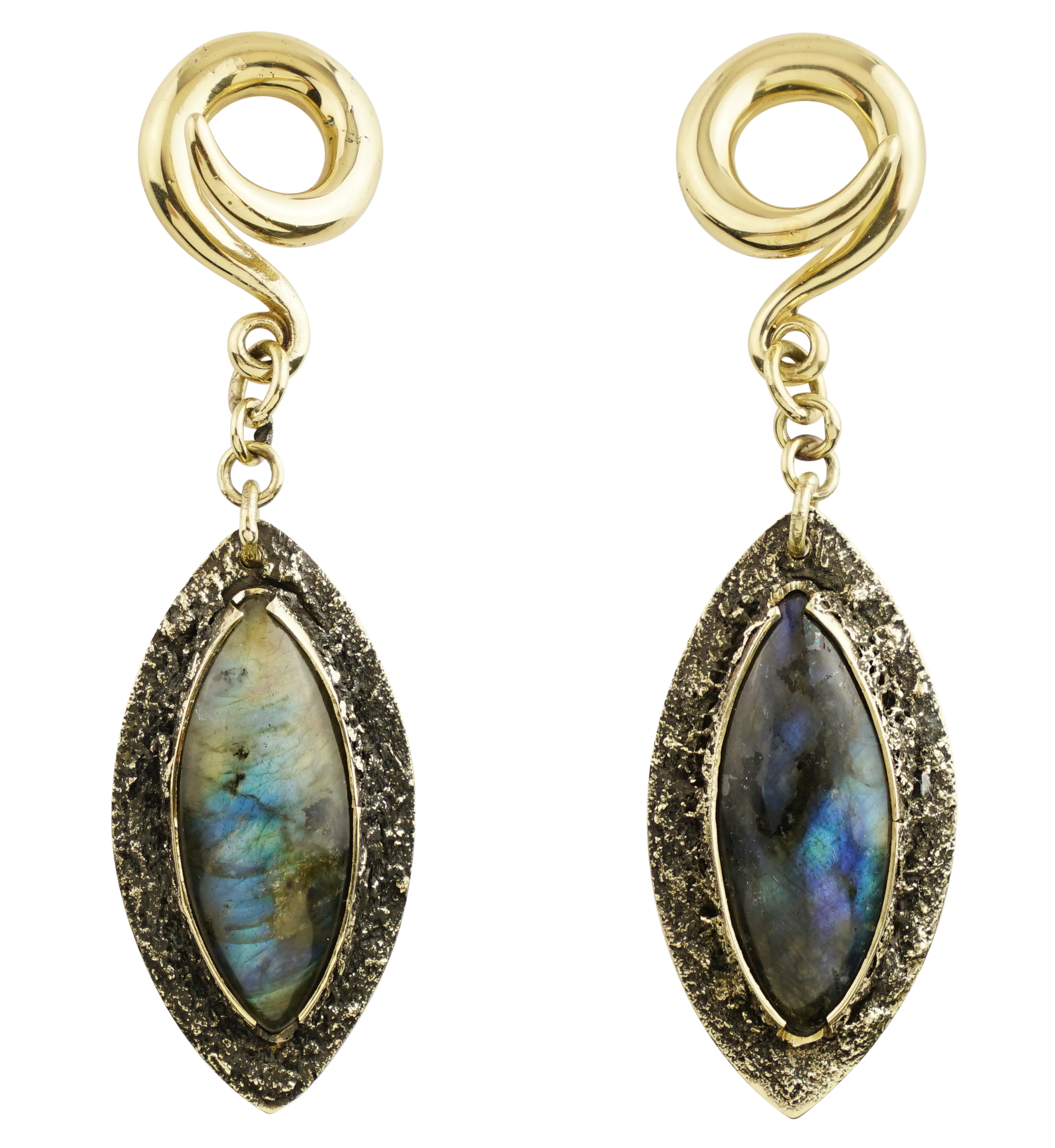 Textured Labradorite Stone Brass Hangers/Ear Weights Version 14