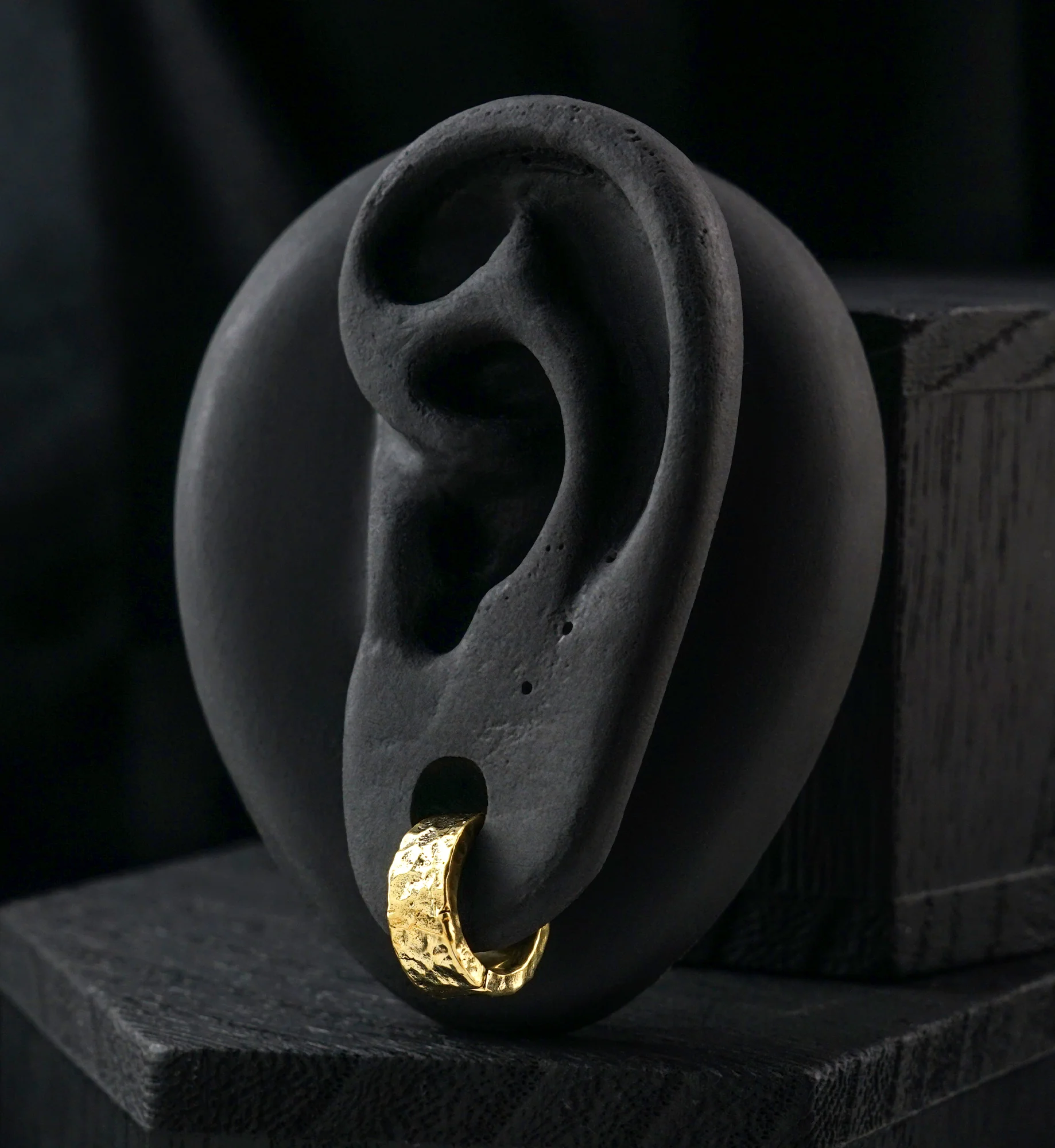 Thick Hammered Brass Hinged Stretched Ear Cuffs - Image 2