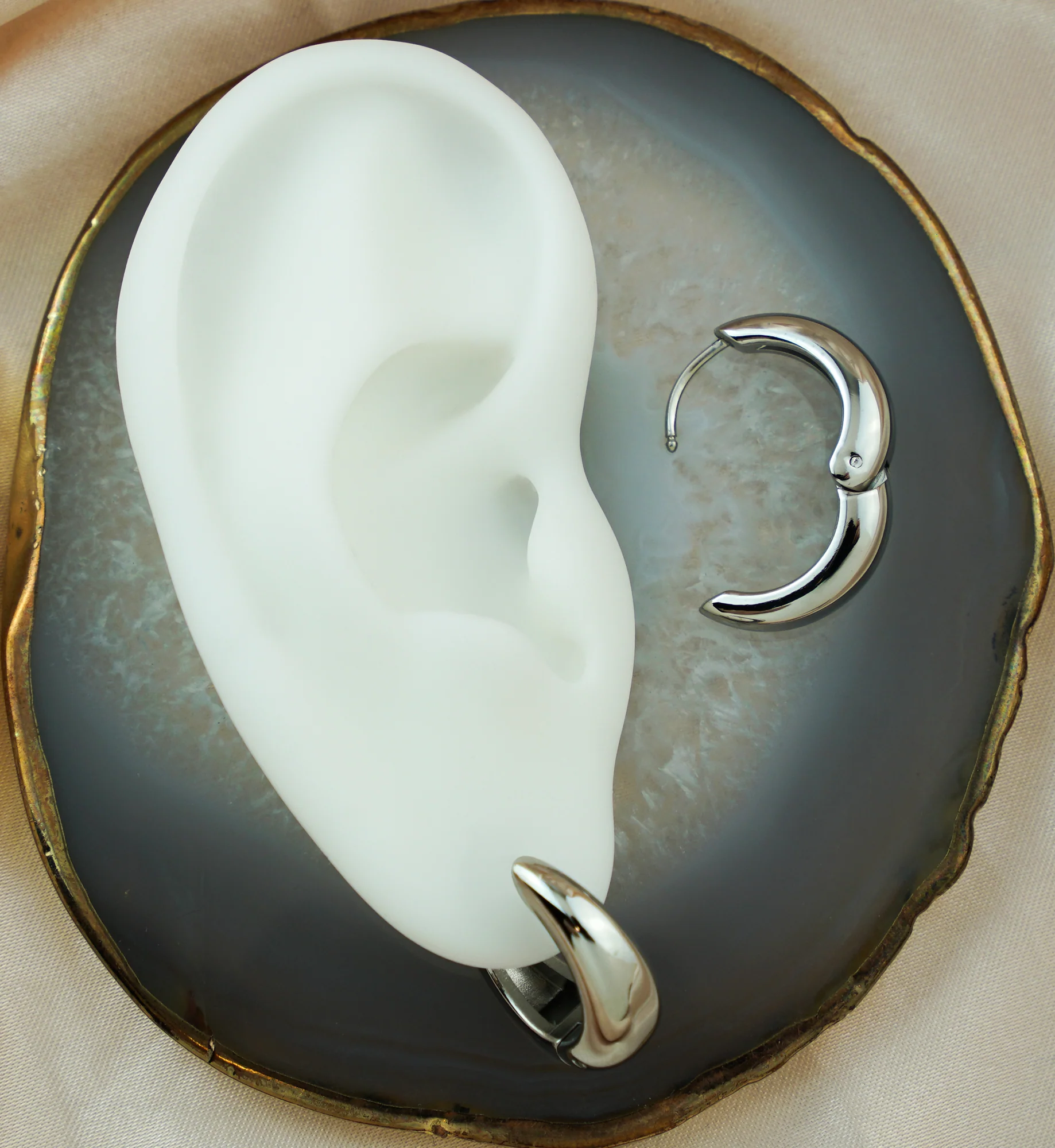 Thick Hoop Stainless Steel Hinged Earrings - Image 2