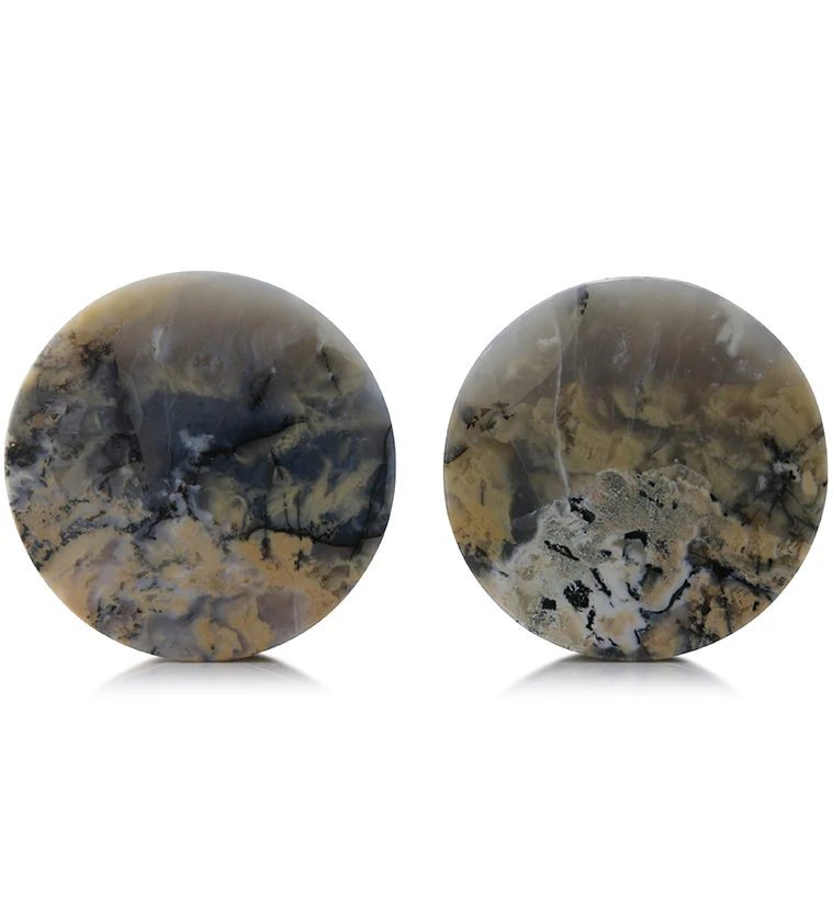 Tiger Agate Dendritic Stone Plugs 1 & 1/2" (38.6mm) Version 4