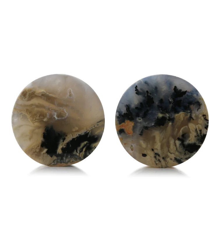 Tiger Agate Dendritic Stone Plugs 1 & 1/8" (28mm) Version 1