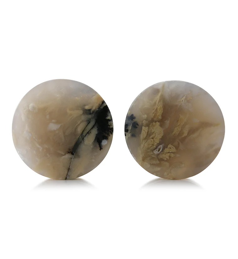 Tiger Agate Dendritic Stone Plugs 1 & 1/8" (28mm) Version 2
