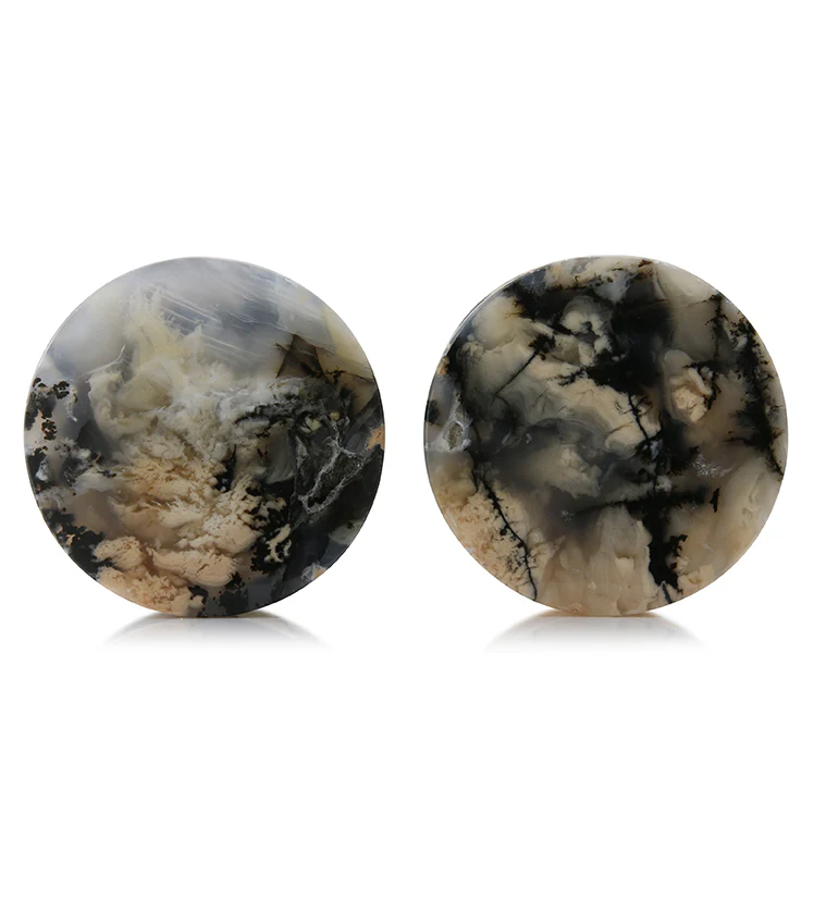 Tiger Agate Dendritic Stone Plugs 1 & 3/8" (35.5mm) Version 3