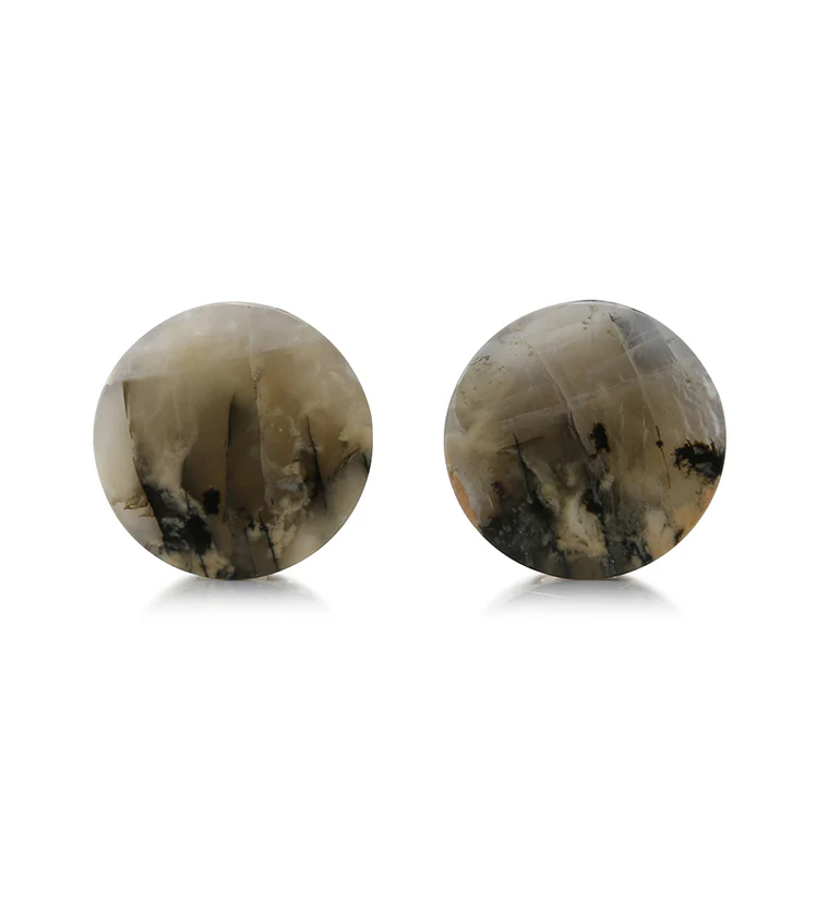 Tiger Agate Dendritic Stone Plugs 5/8" (16.2mm) Version 2