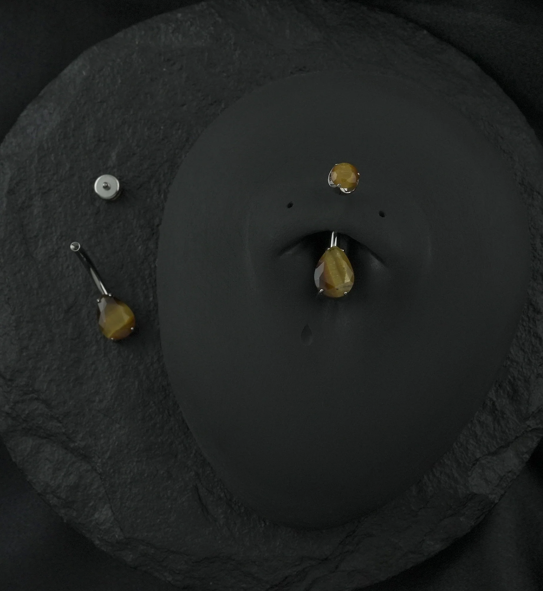 Faceted Tiger Eye Stone Teardrop Internally Threaded Titanium Belly Button Ring - Image 2
