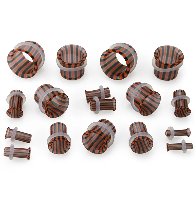 Tiger Stripe Glass Tunnel Plugs - Single Flare - Image 2