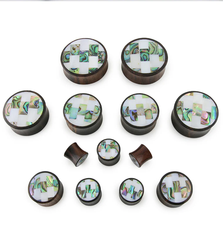 Tiled MOP & Abalone Shell Wood Plugs - Image 5
