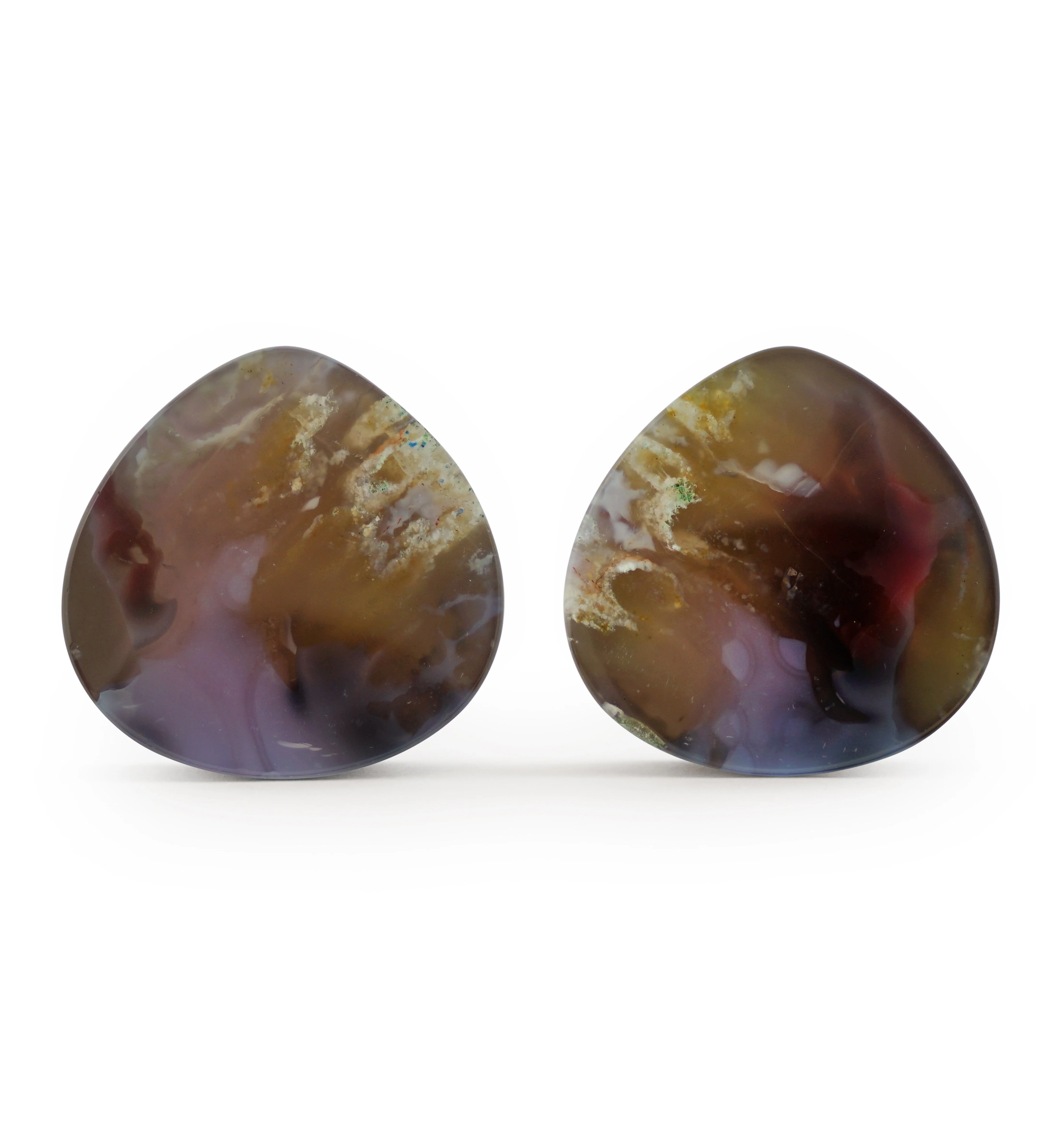 1 & 1/4" (32mm) Timor Agate Teardrop Double Flare Plugs Version 2