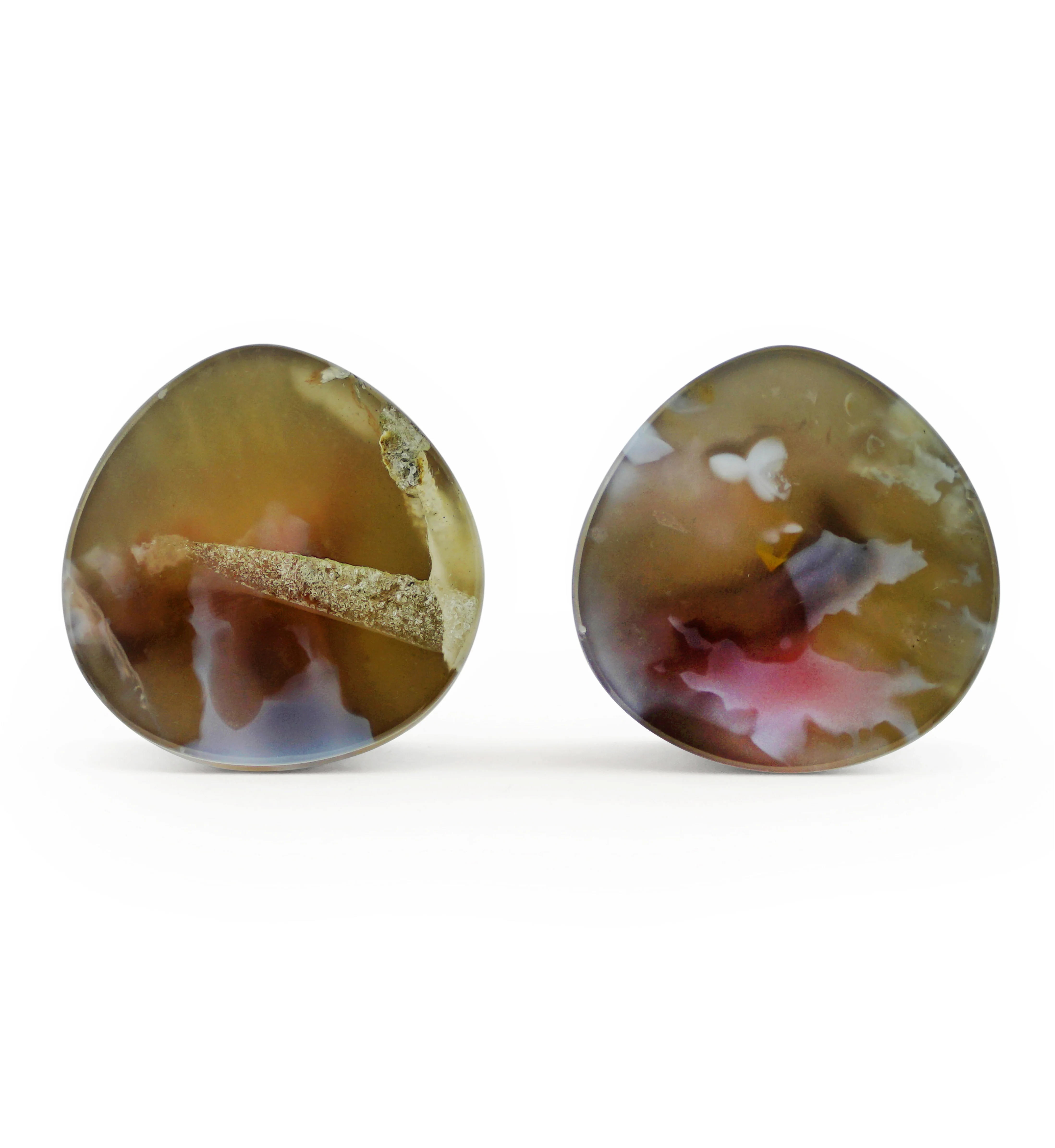 1" (25mm) Timor Agate Teardrop Double Flare Plugs Version 5