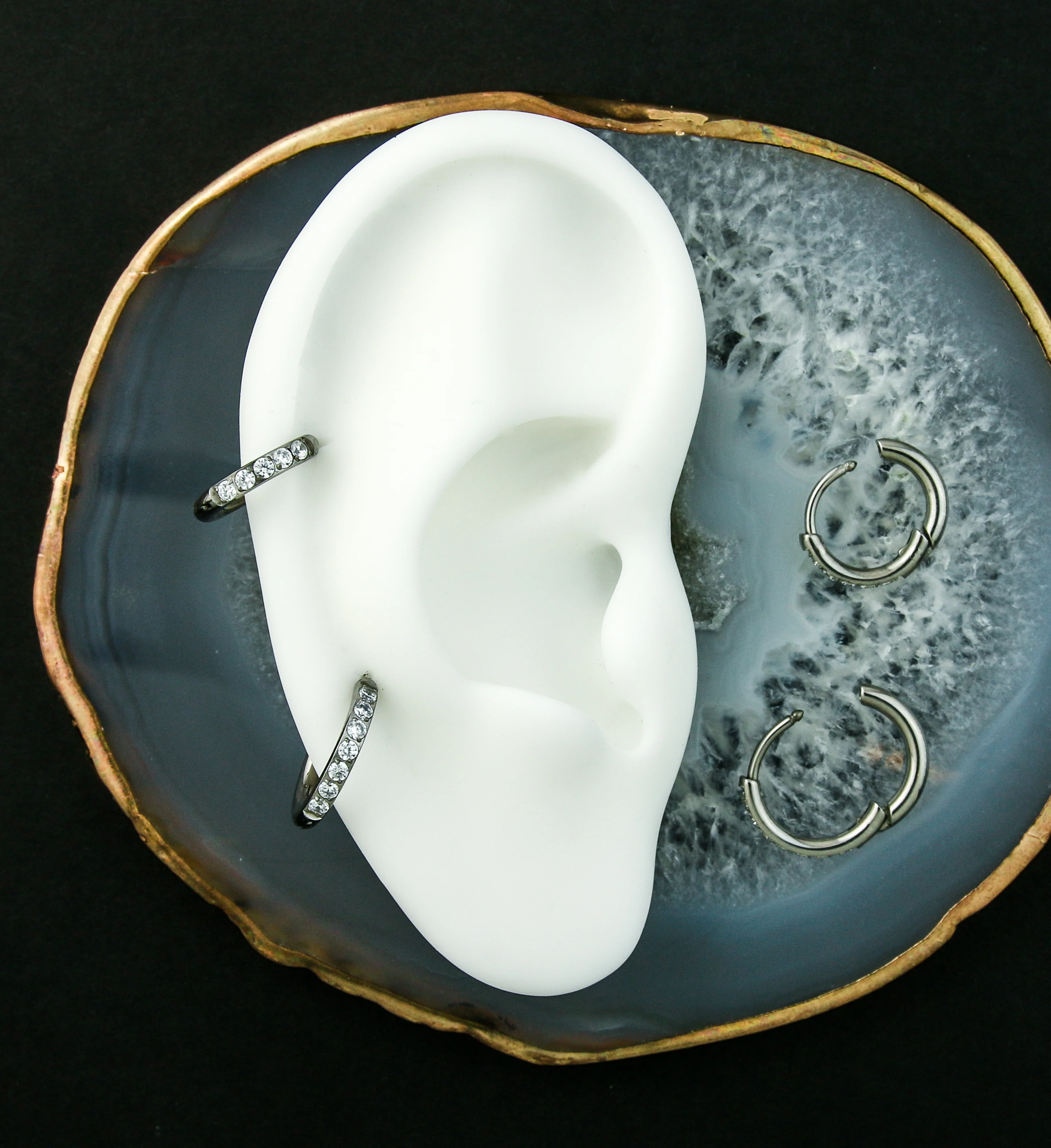 Titanium Clear CZ Hinged Hoop Huggie Earrings - Image 2