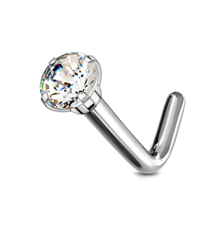 Titanium CZ Nose Ring L Bend