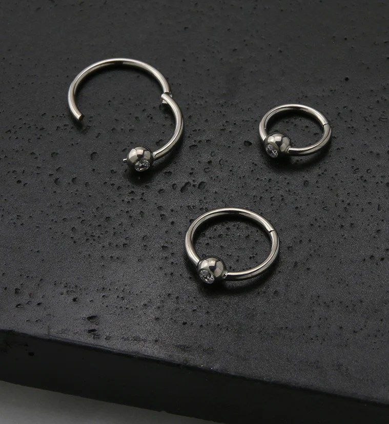 Titanium Side Facing CZ Bead Hinged Segment Captive Ring - Image 2