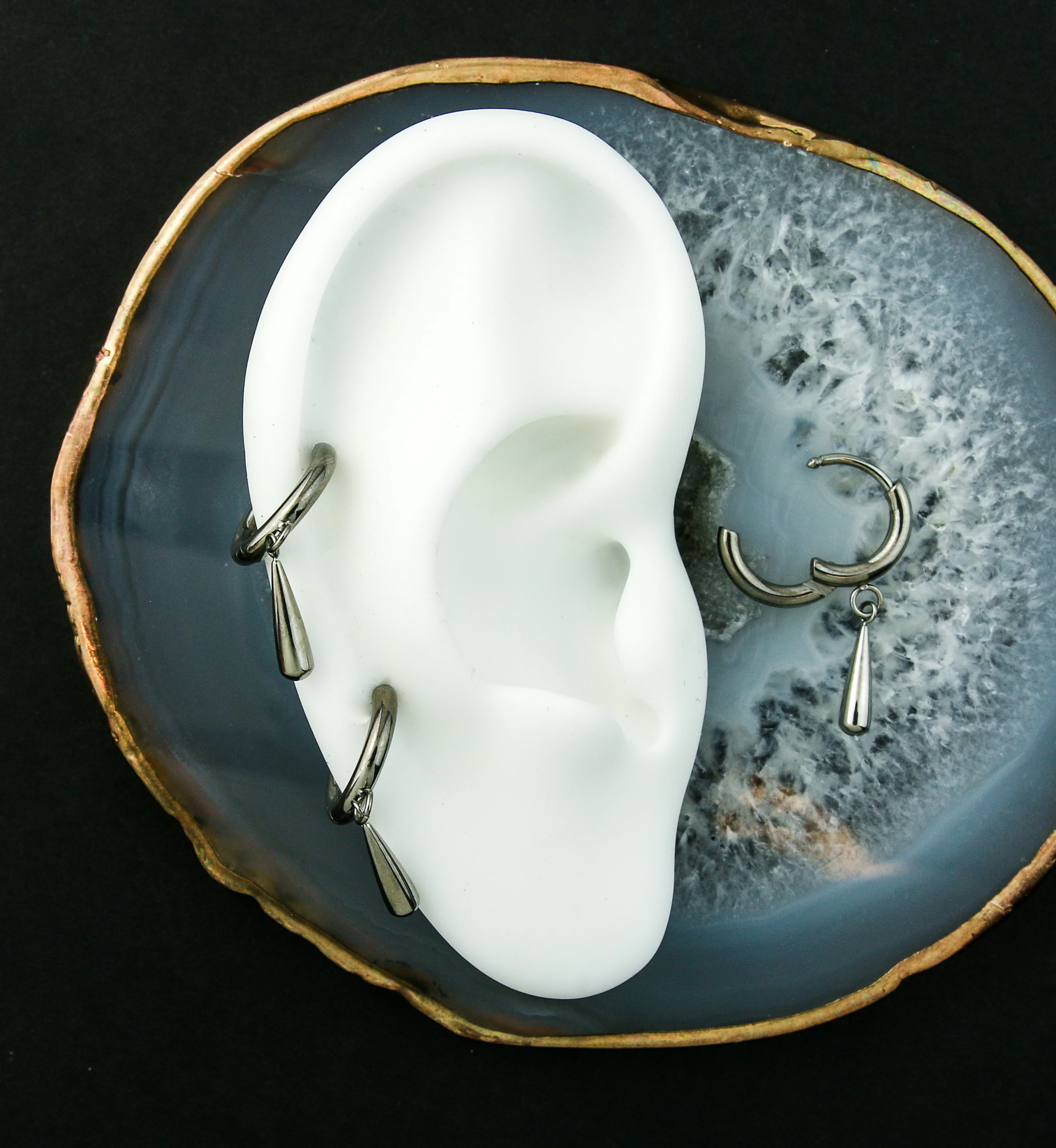 Titanium Teardrop Dangle Hinged Hoop Huggie Earrings - Image 2