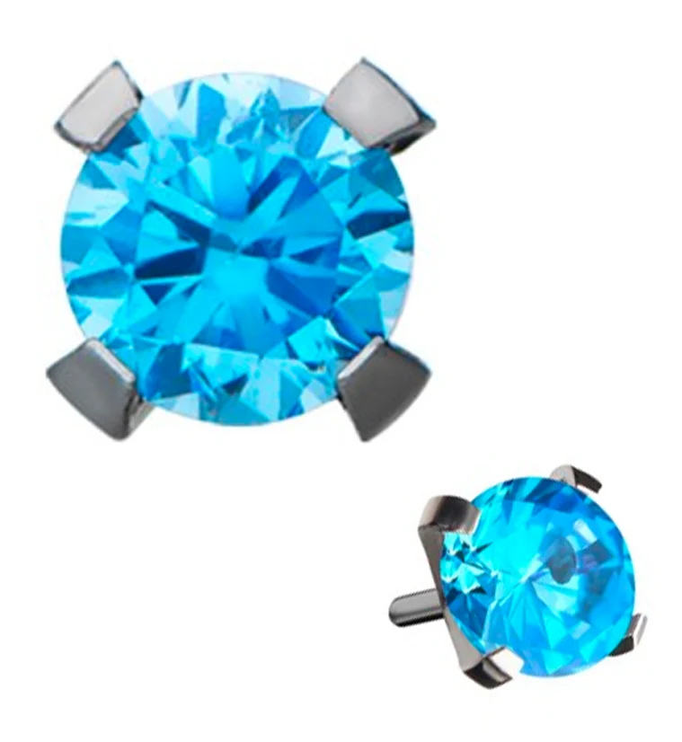 Titanium Threadless Aqua CZ Prong Set Top