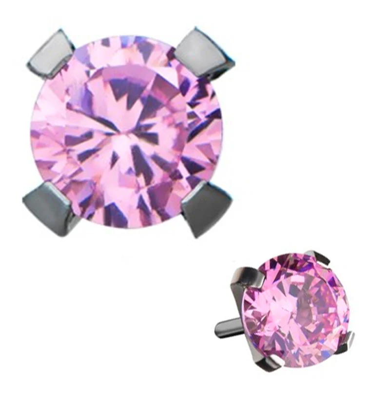 Titanium Threadless Pink CZ Prong Set Top