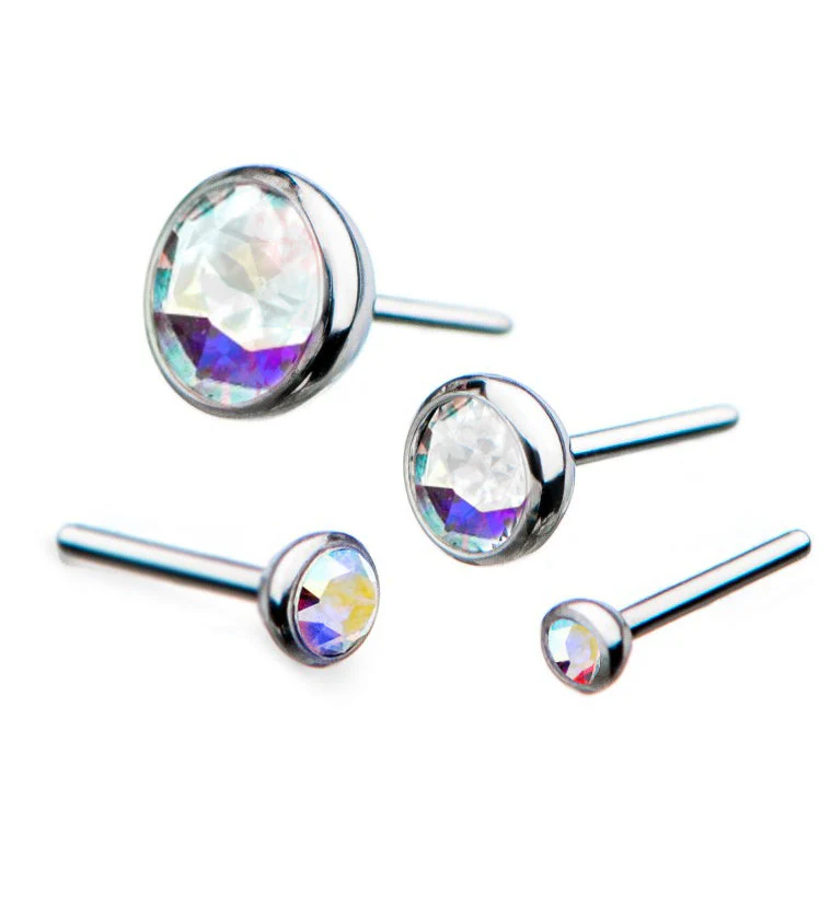Titanium Threadless Top with Rainbow Aurora Gem