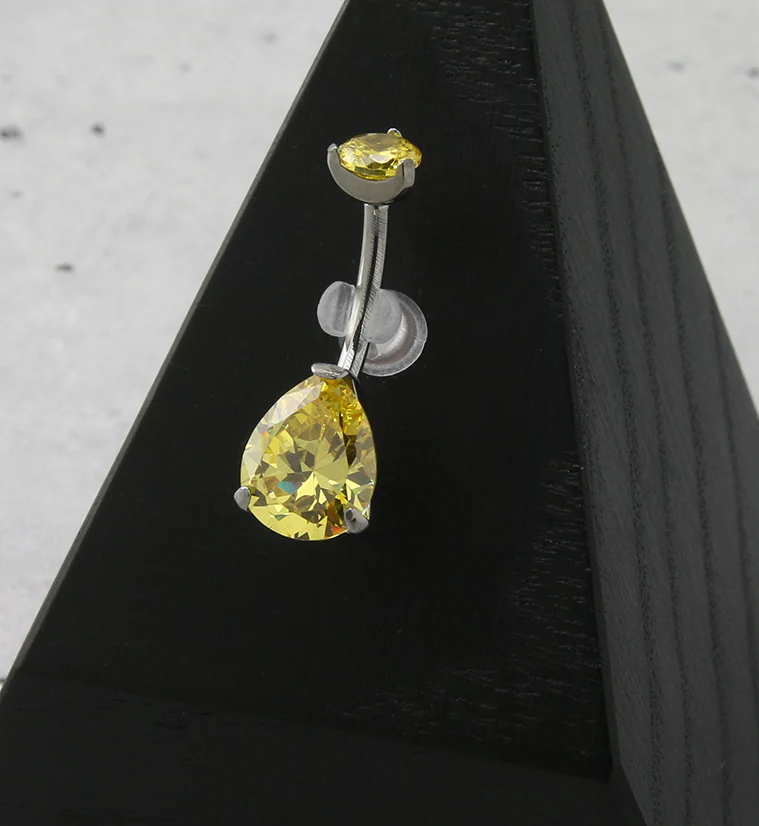 Topaz Teardrop CZ Titanium Belly Button Ring - Image 2