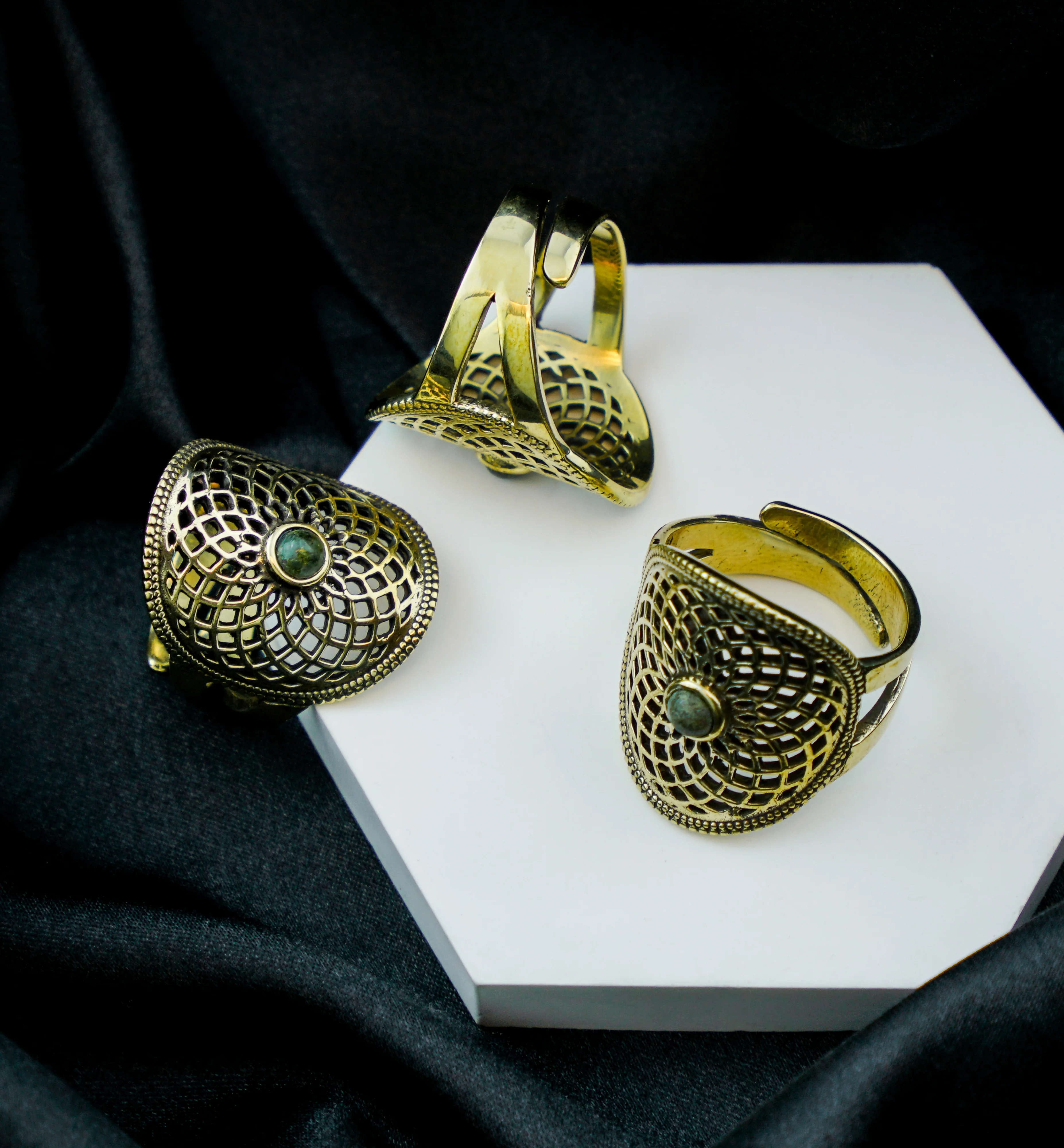 Torus African Jade Stone Brass Ring - Image 2