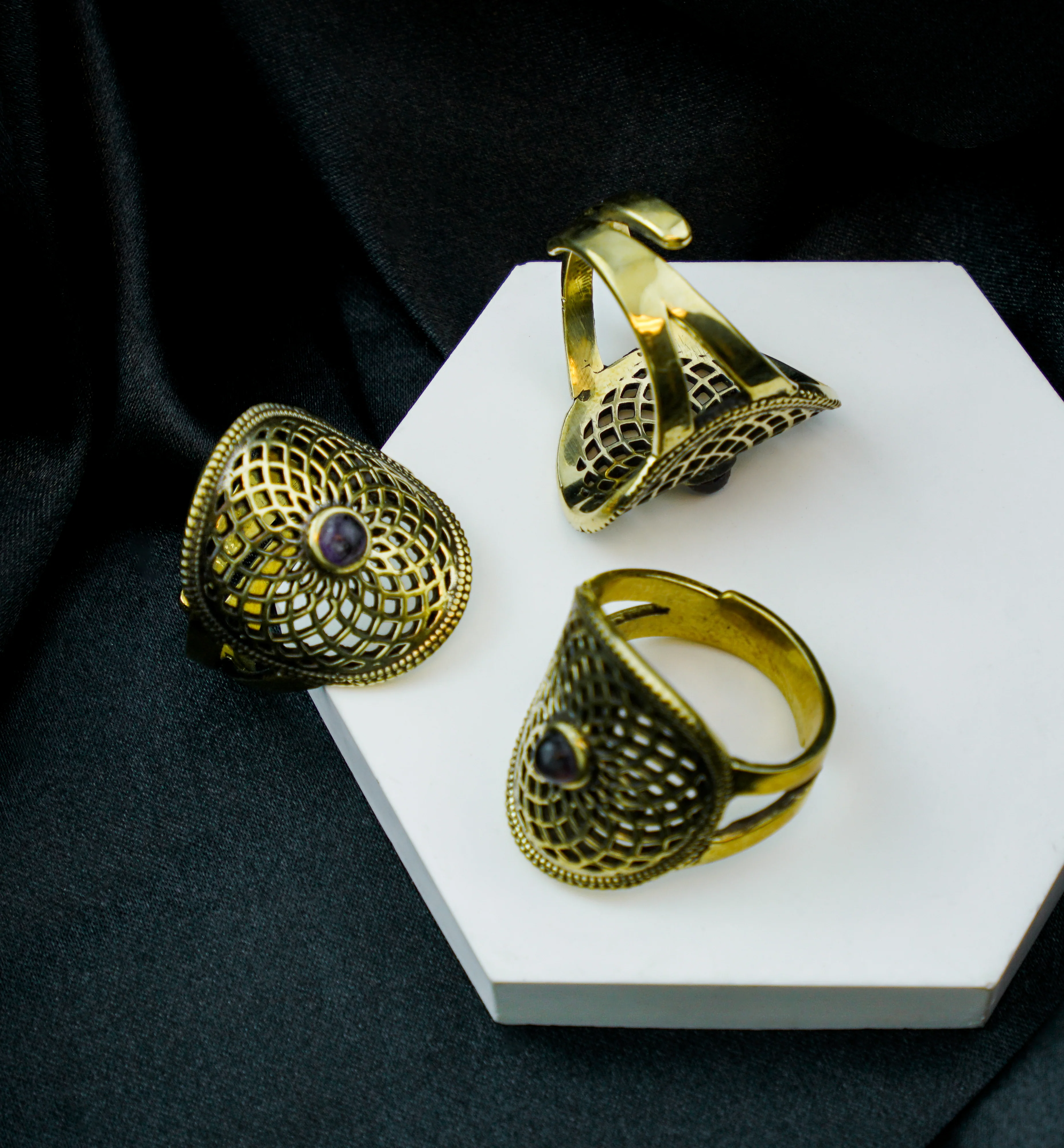 Torus Amethyst Stone Brass Ring - Image 2