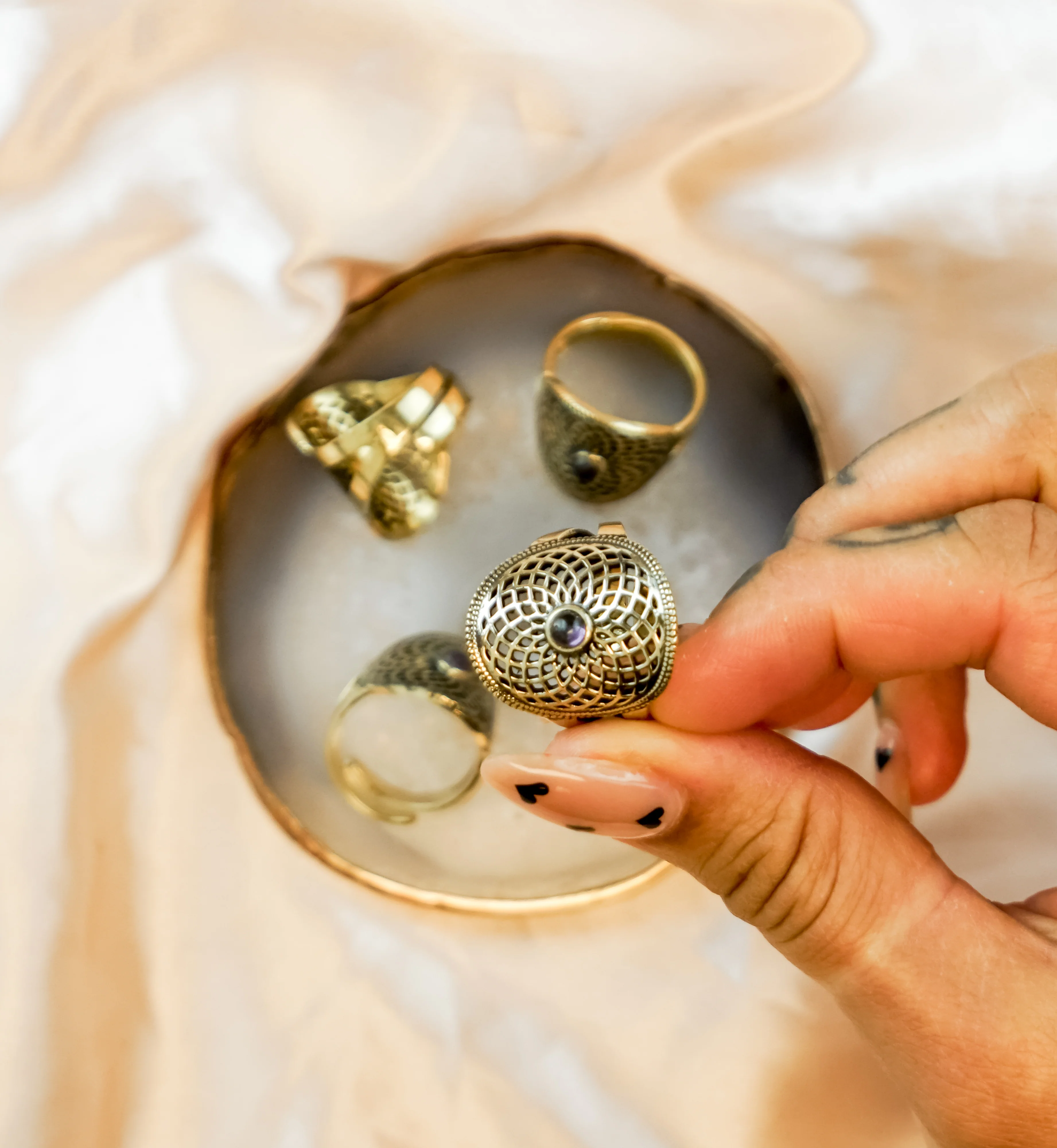 Torus Amethyst Stone Brass Ring - Image 3