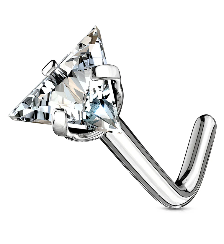 Triangle CZ Stainless Steel L Bend Nose Ring