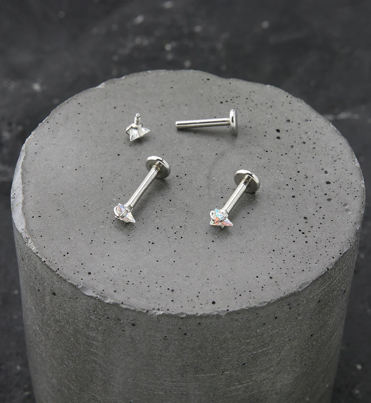 Triangle Rainbow Aurora CZ Stainless Steel Internally Threaded Labret - Image 2