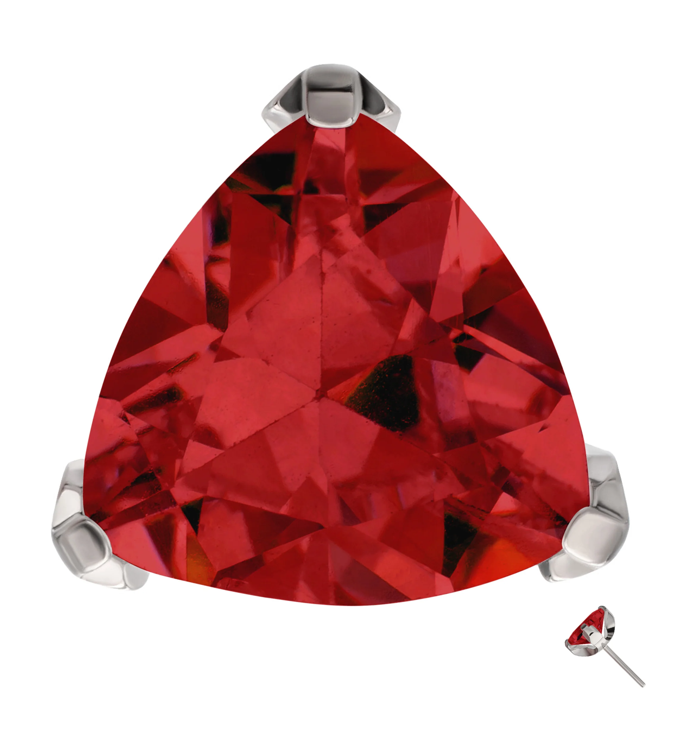 Triangle Trillion Cut Red Garnet CZ Titanium Threadless Top