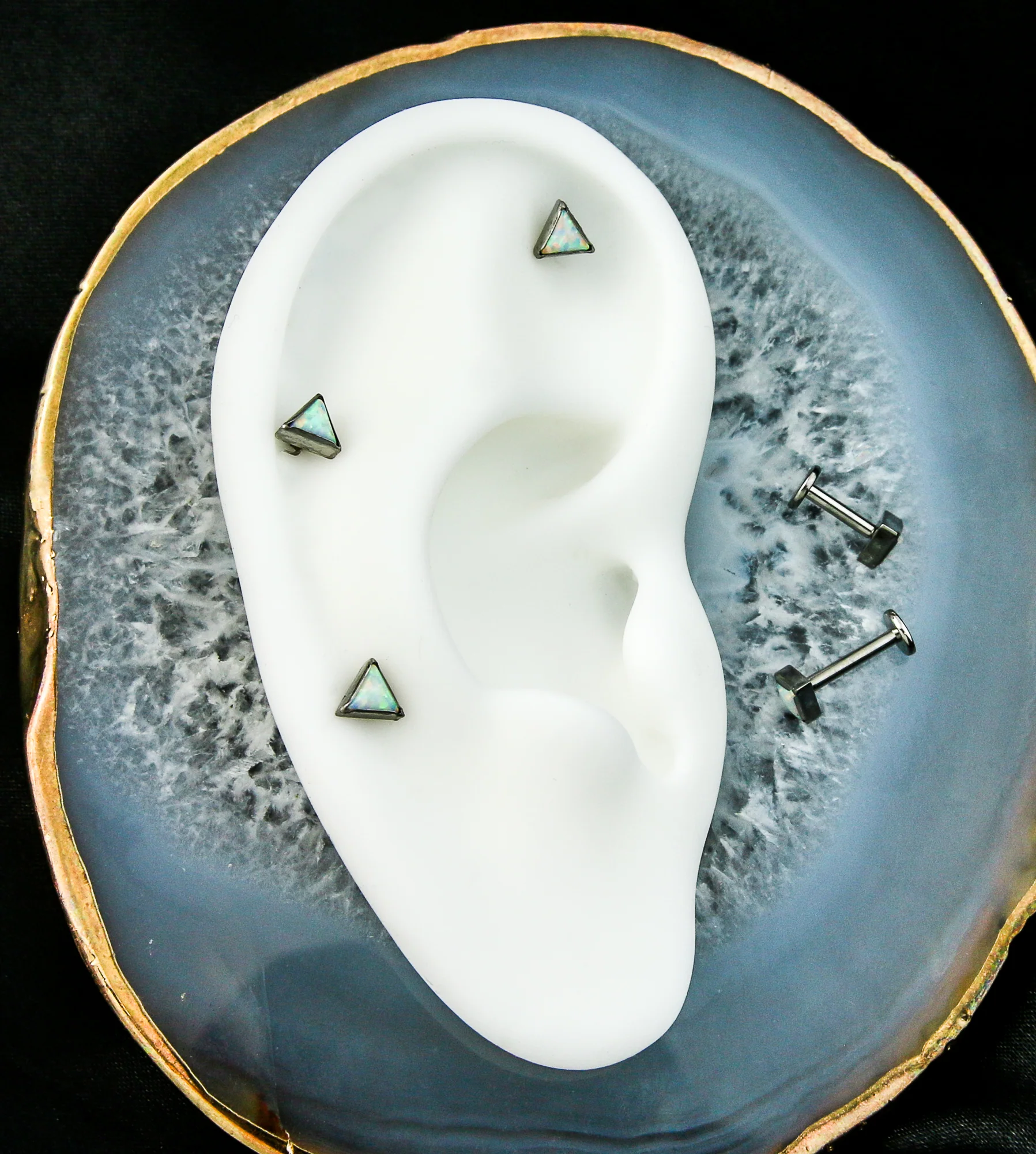 Triangle White Opalite Internally Threaded Titanium Labret - Image 2