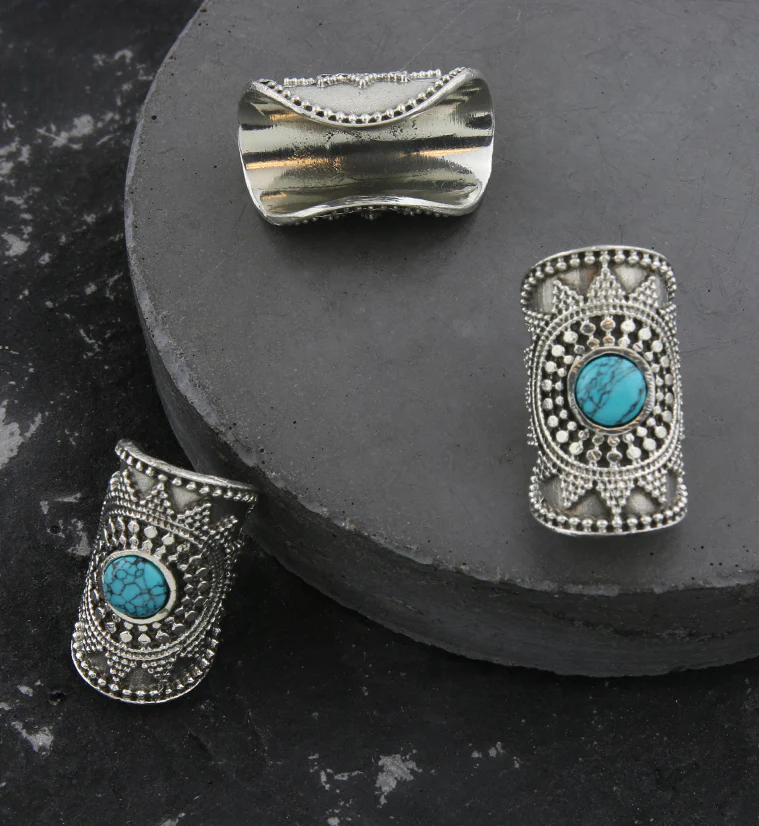 Tribal Howlite Turquoise White Brass Dreadlock Cuff