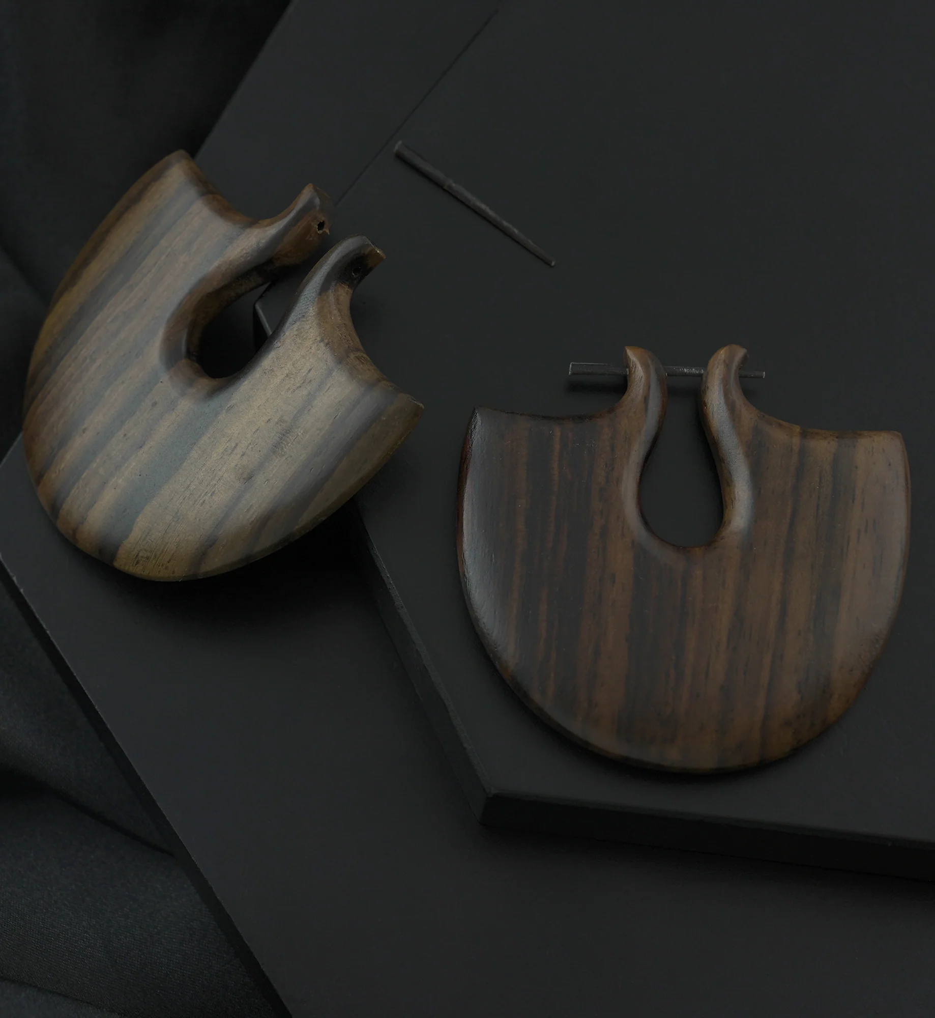 Tribal Keyhole Wooden Earrings - Image 2
