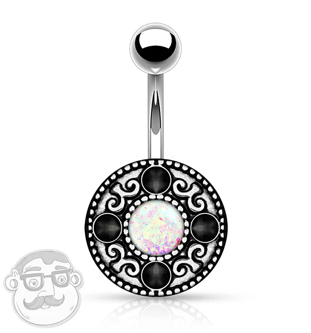 Tribal Plate With White Opalite Belly Button Ring