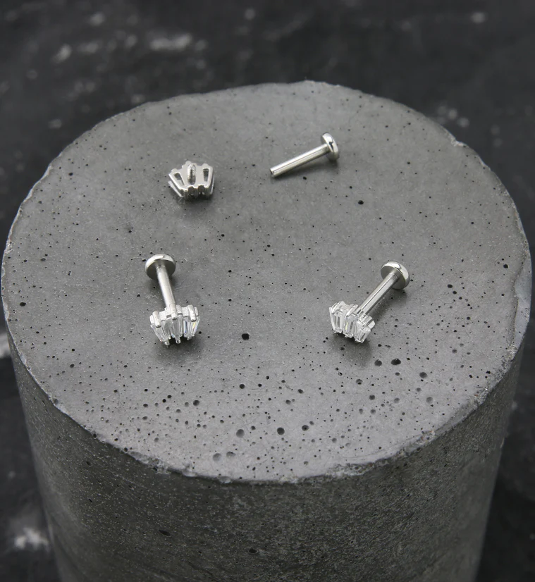 Trinal Clear CZ Stainless Steel Internally Threaded Labret - Image 2