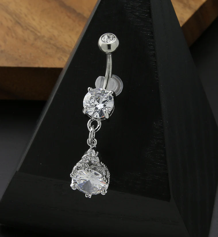 Trinity Accent Clear CZ Stainless Steel Belly Button Ring - Image 2