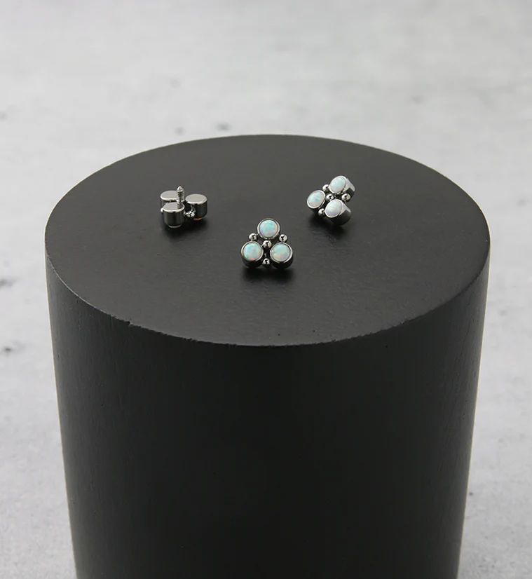 Trinity Beaded White Opalite Internally Threaded Titanium Top - Image 2